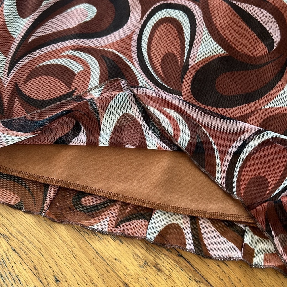 NWT Modern Haze Brown Groovy Swirl Mini Dress Size Large - Picture 7 of 9